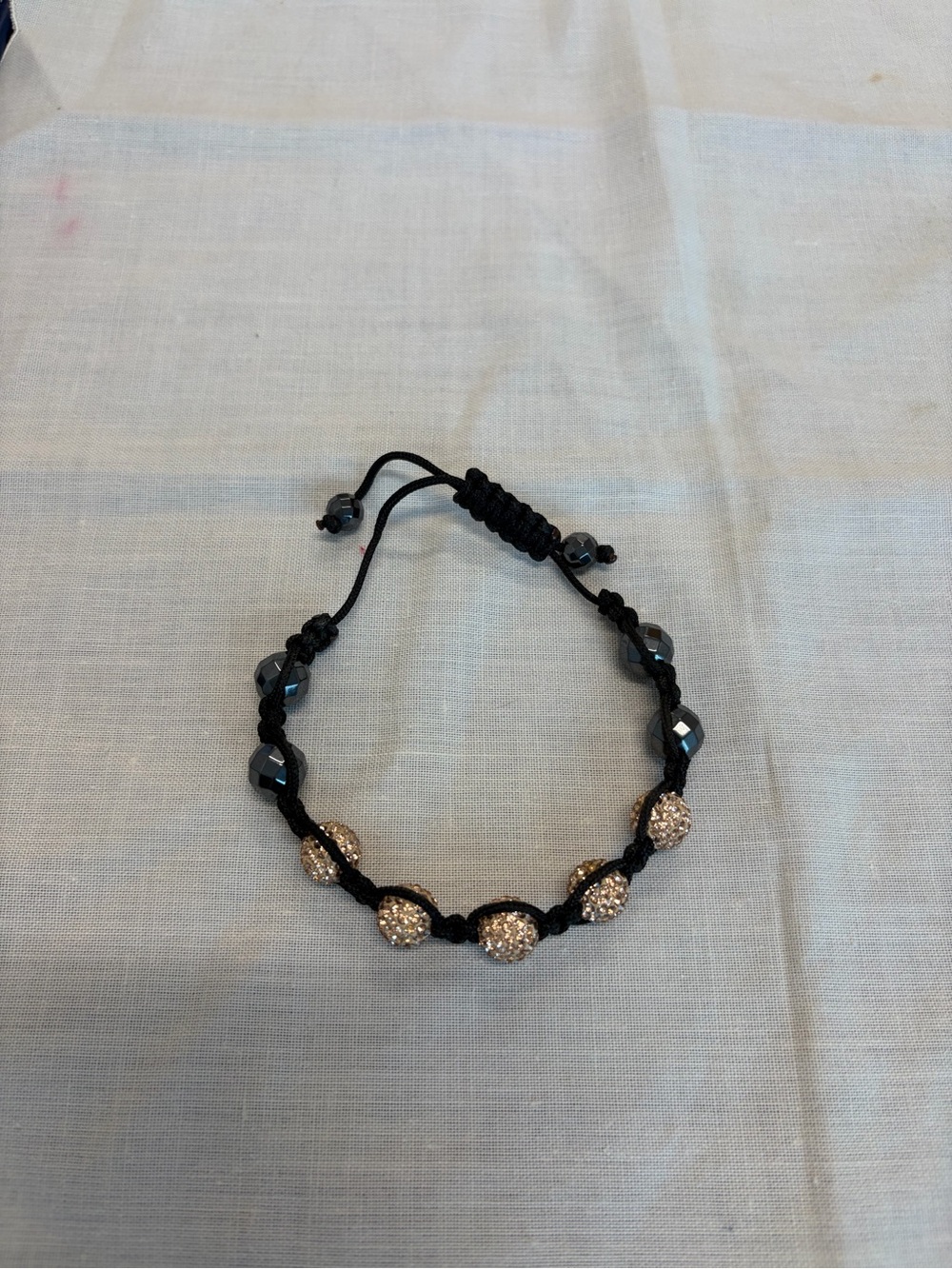 Adjustable Black Cord Bracelet with Gold Pavé Beads